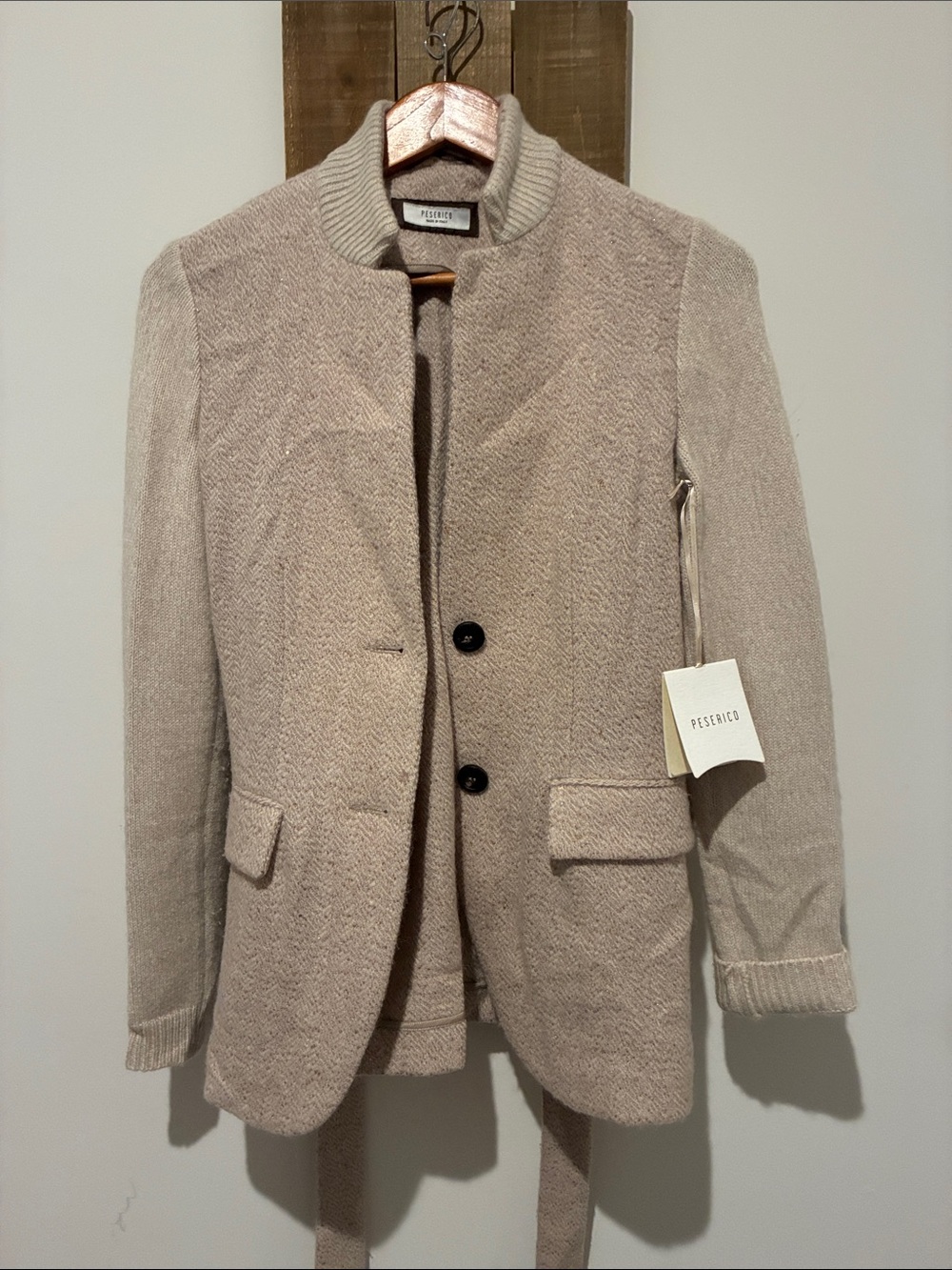 Peserico Neutral Beige Knit-Blend Bomber Jacket